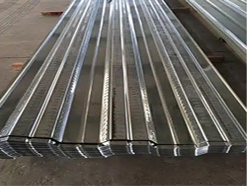 Stacked corrugated steel floor decking sheets